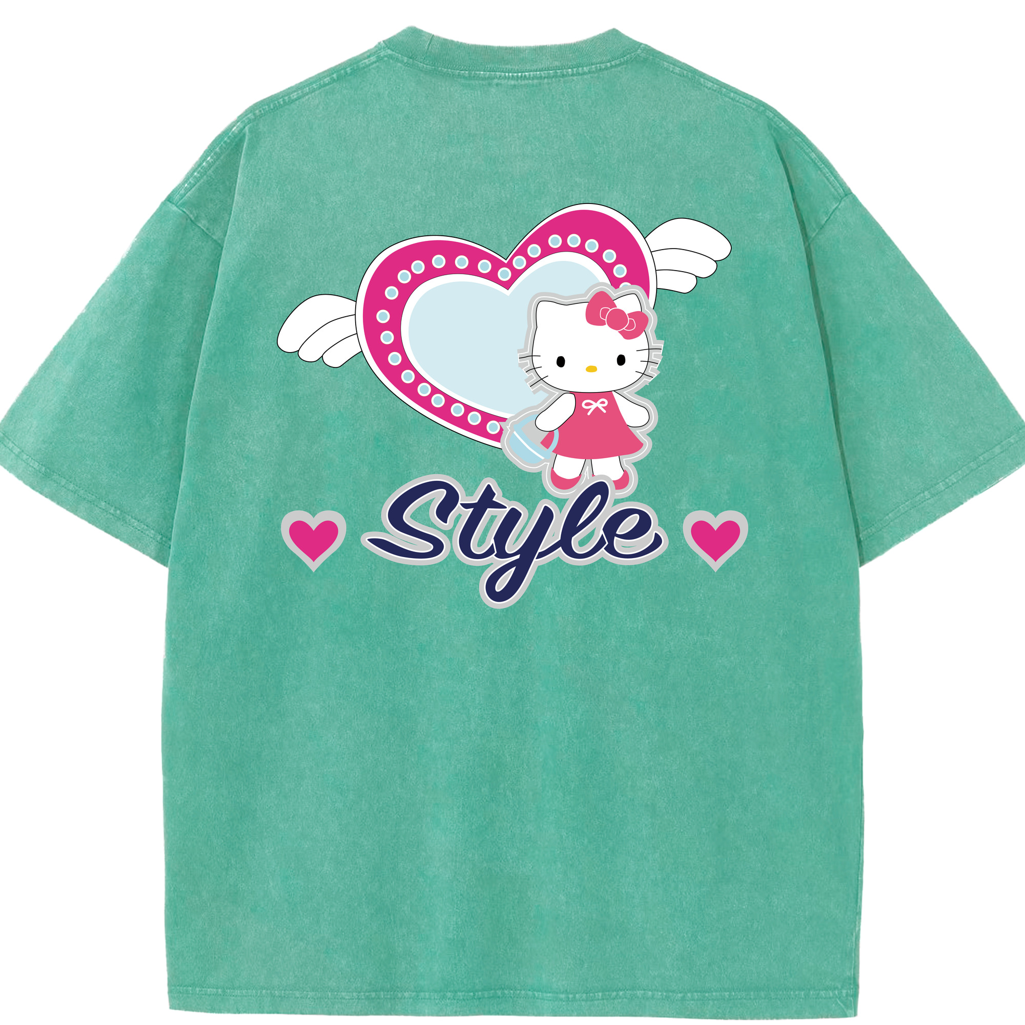 （画像用） Hello Kitty ハローキティ 綿100% ヴィンテージ風 半袖Tシャツ（背面プリント）